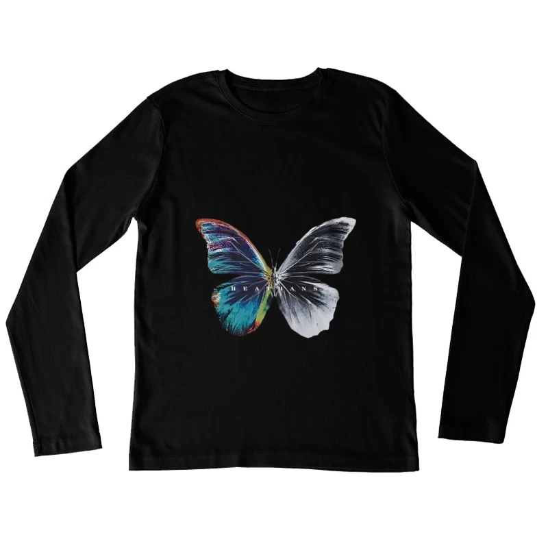 Design de papillon avec des ailes noires et colorées Femme Manches Longues T-Shirt