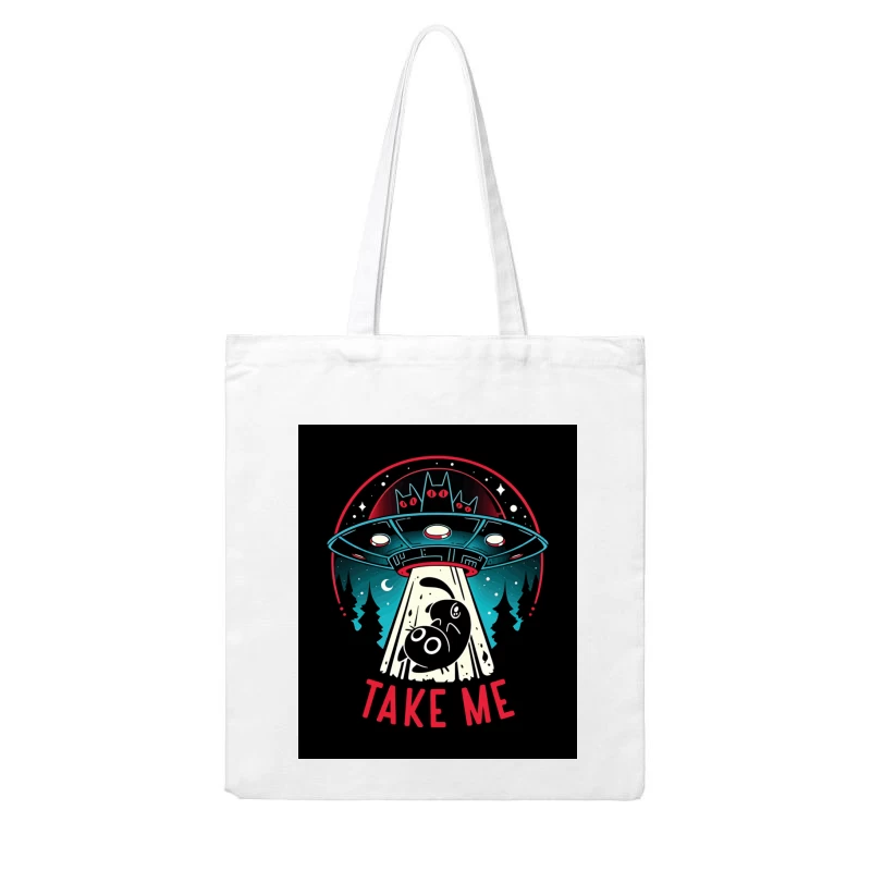 Take Me – UFO & Cat Abduction Whimsy Cotton Tote Bag