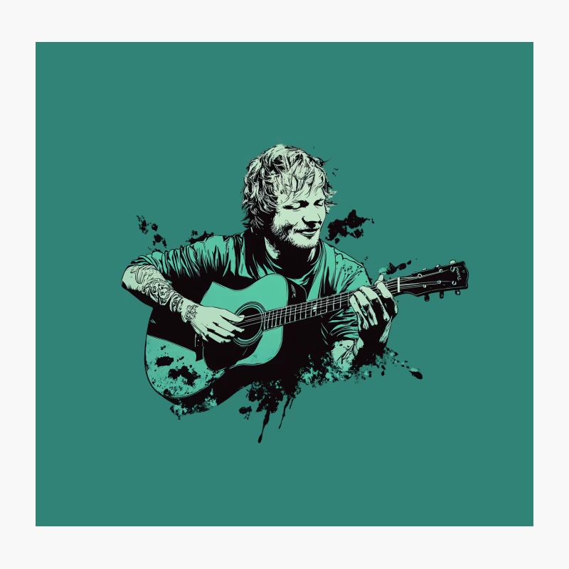 Artistic Illustration of Acoustic Guitar Performer Throw Pillow