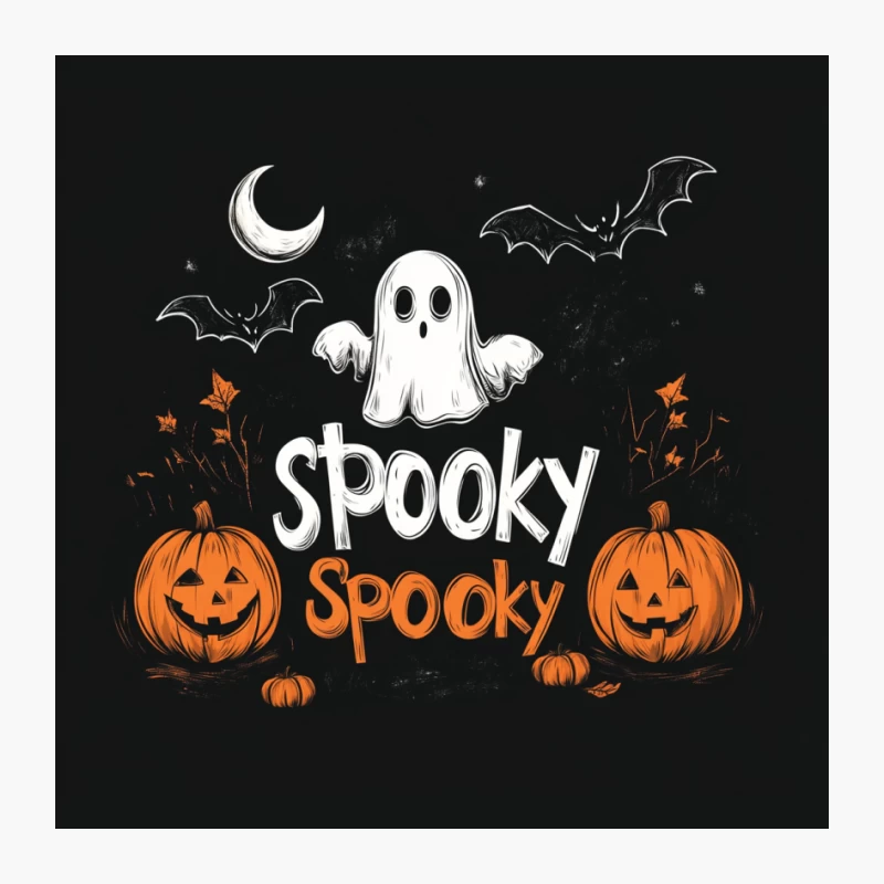 Spooky Halloween Night Illustration with Ghost and Pumpkins Pin