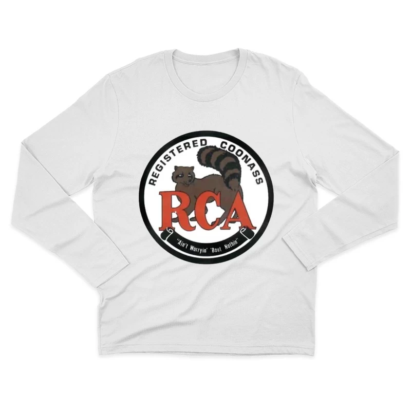 Registered Coonass RCA Logo with Raccoon Mascot and Humorous Slogan Male Long Sleeve T-Shirt