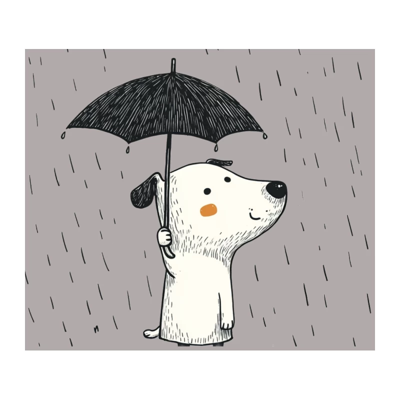 Cute Dog with Umbrella in the Rain Minimalist Illustration Tapestry