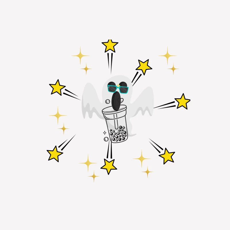 Cool Ghost Drinking Boba Tea with Stars Female T-Shirt