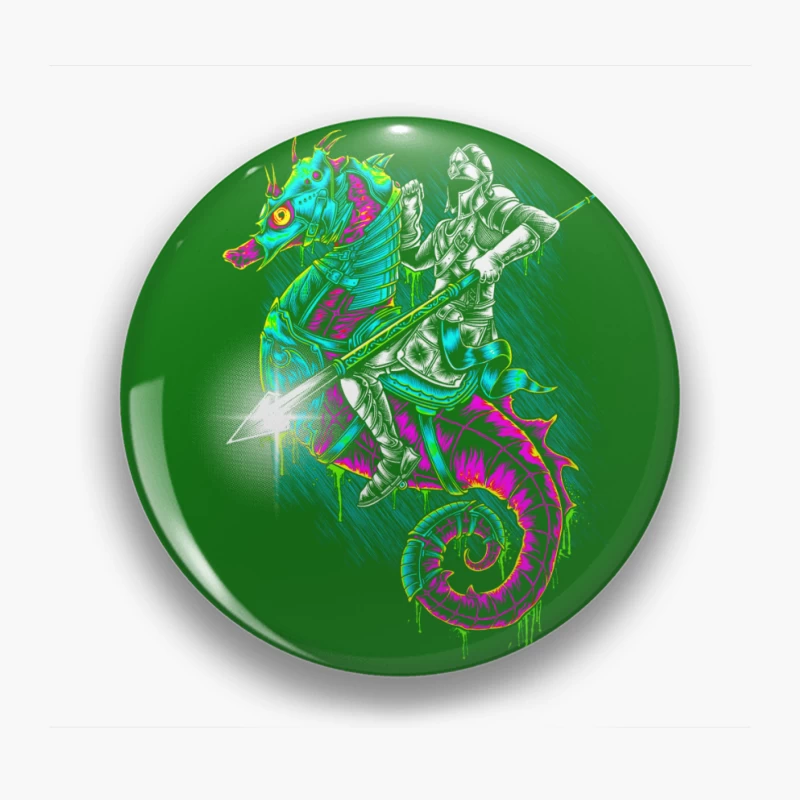 Knight Riding a Colorful Seahorse Pin