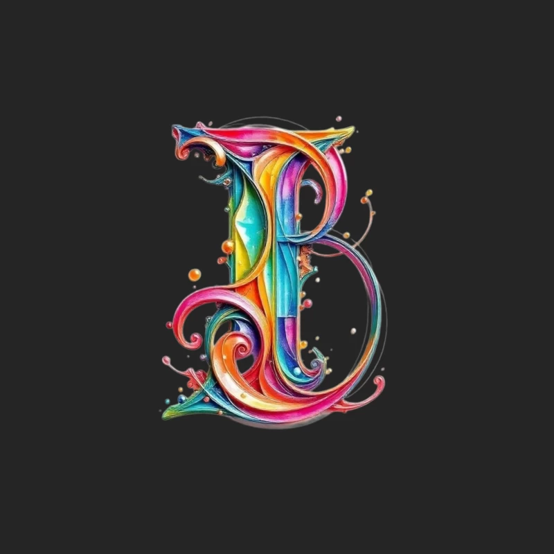 Ornate Rainbow Watercolor Letter B Typography Art Male Pullover Sweatshirt