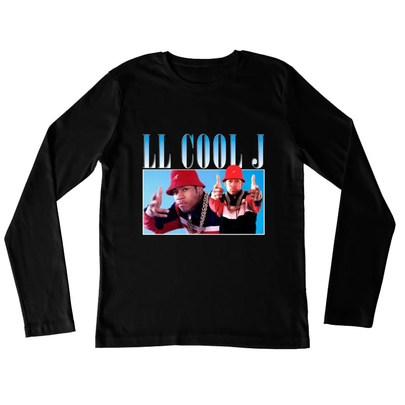 Retro 80s Hip Hop Artists in Red Outfits with Gold Chains Female Long Sleeve T-Shirt