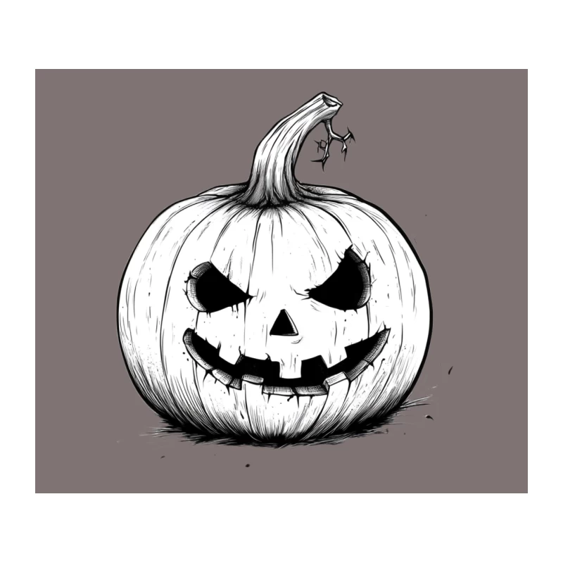 Spooky Black and White Jack-o'-Lantern Illustration for Halloween Tapestry