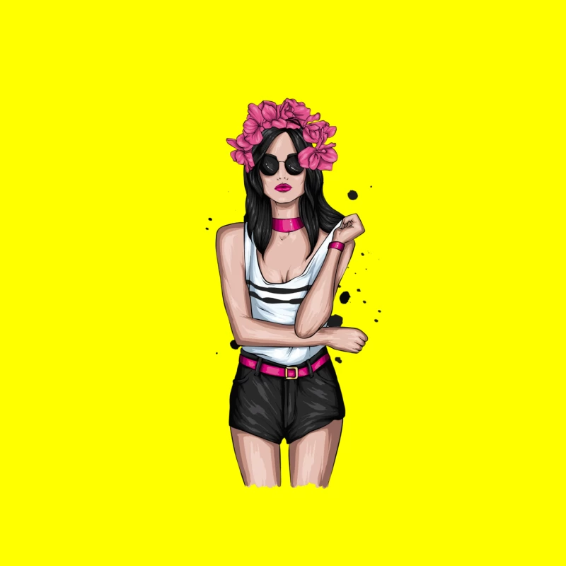 Chic Woman in Sunglasses with Floral Headband Mouse Pad