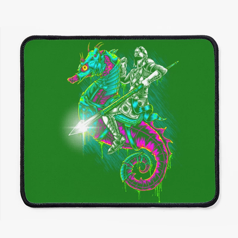 Knight Riding a Colorful Seahorse Mouse Pad