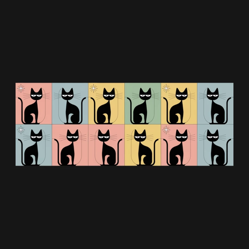 Retro Pop Art: Stylized Cat Pattern with Colorful Backgrounds Mouse Pad