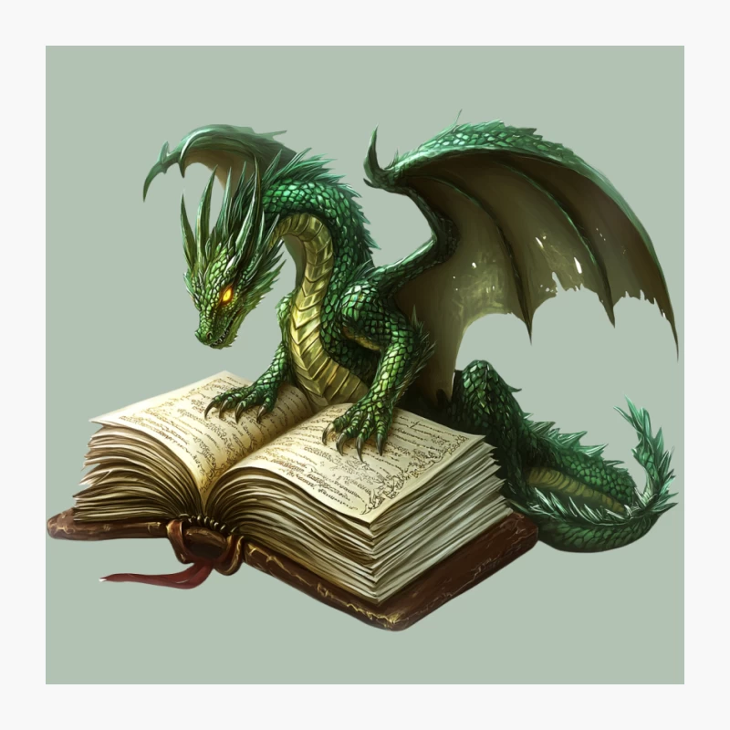 Green Dragon Reading Ancient Magical Tome Pin