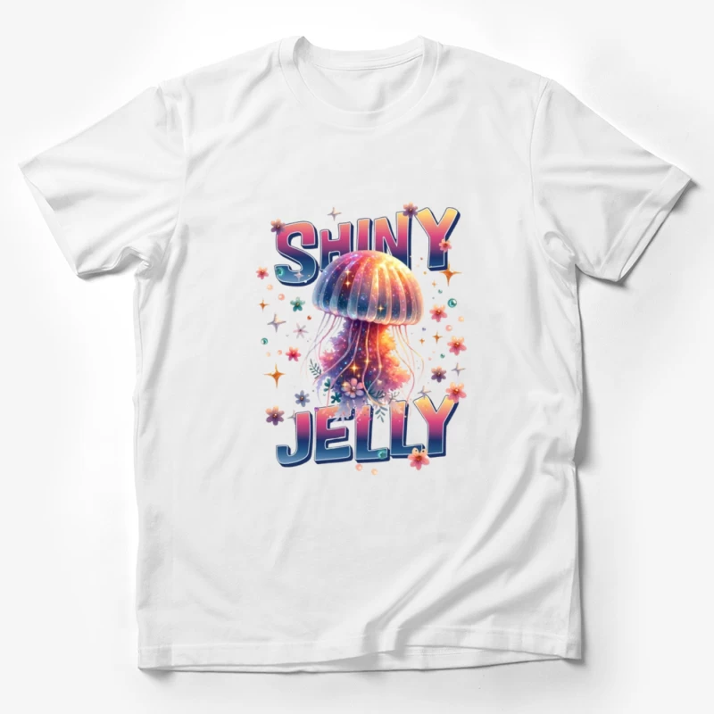 Shiny Jelly: Whimsical Watercolor Jellyfish Typography Art Male T-Shirt