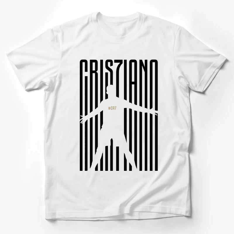 Minimalist CR7 Silhouette with Striped Background Design Male T-Shirt