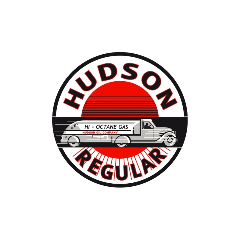 Vintage Hudson Regular Gas Station Logo with Art Deco Fuel Truck Design Tapestry