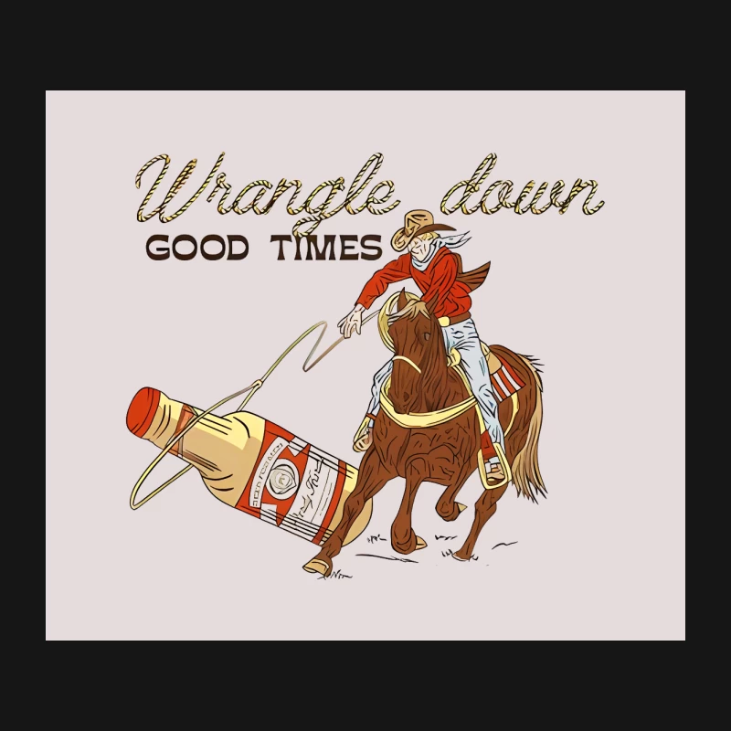 Humorous Western Cowboy Roping Alcohol on Horseback Illustration Mouse Pad