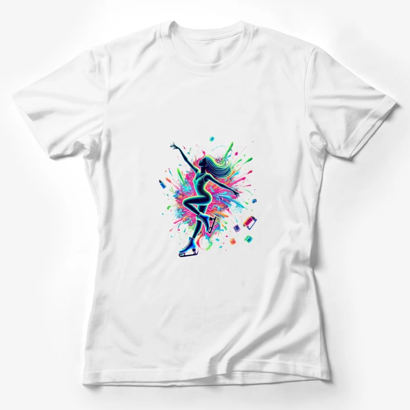 Vibrant Figure Skater in Neon Splash Motion Female T-Shirt