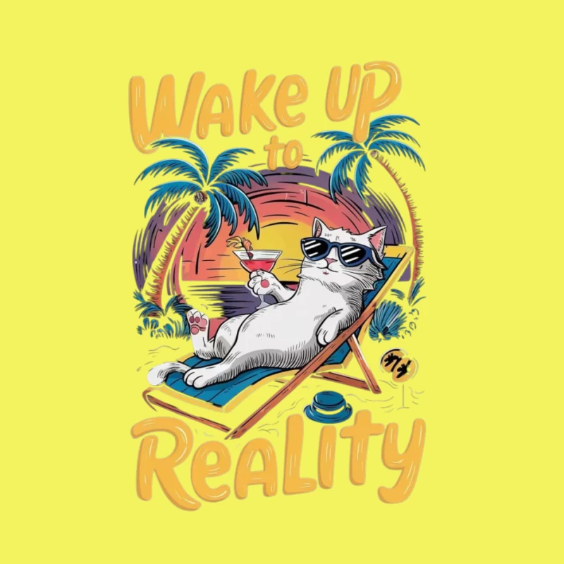Chill Cat on Vacation: Wake Up to Reality Pin