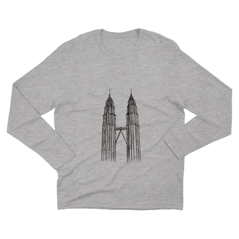 Line Drawing of Iconic Petronas Twin Towers in Kuala Lumpur Male Long Sleeve T-Shirt