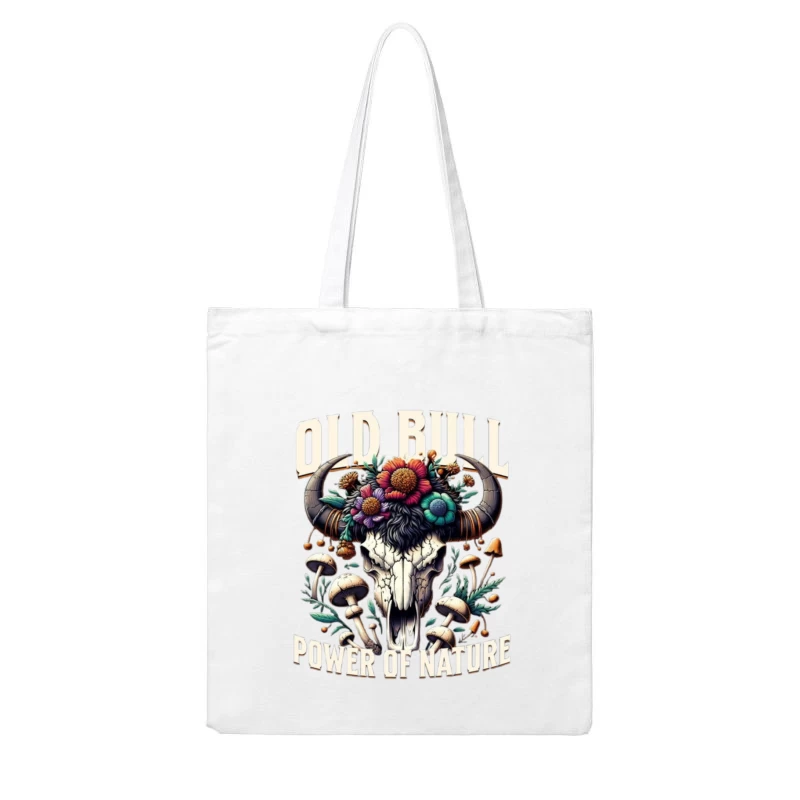 Floral Adorned Buffalo Skull: Power of Nature Cotton Tote Bag