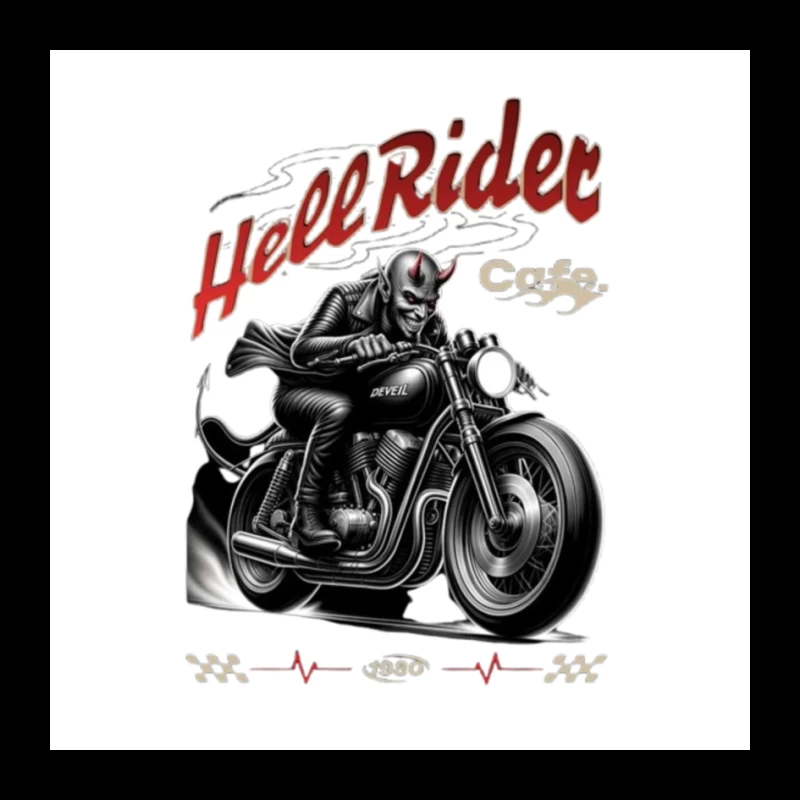 Hell Rider Vintage Cafe Racer Devil Motorcycle Art Pin