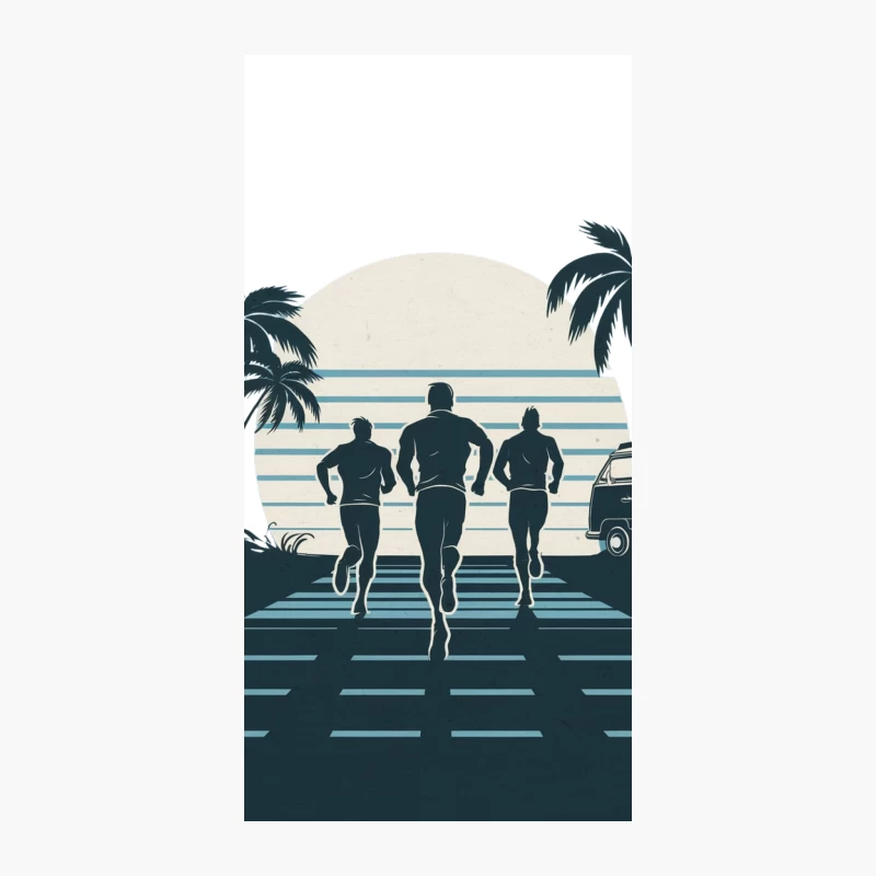 Retro Beach Run: Silhouettes at Sunset iPhone Case