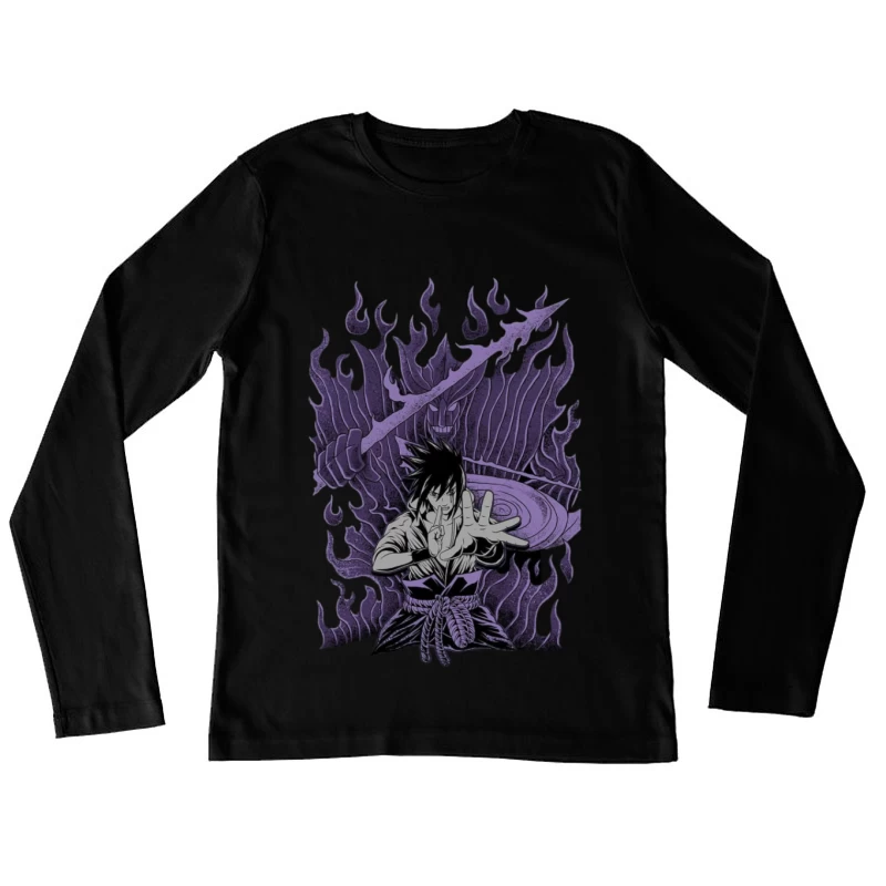 Ninja mit Susanoo und lila Flammen Damen Langarm T-Shirt