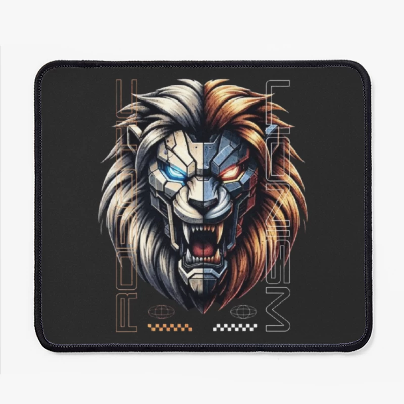 Cyberpunk Lion with Mechanical Face Mouse Pad