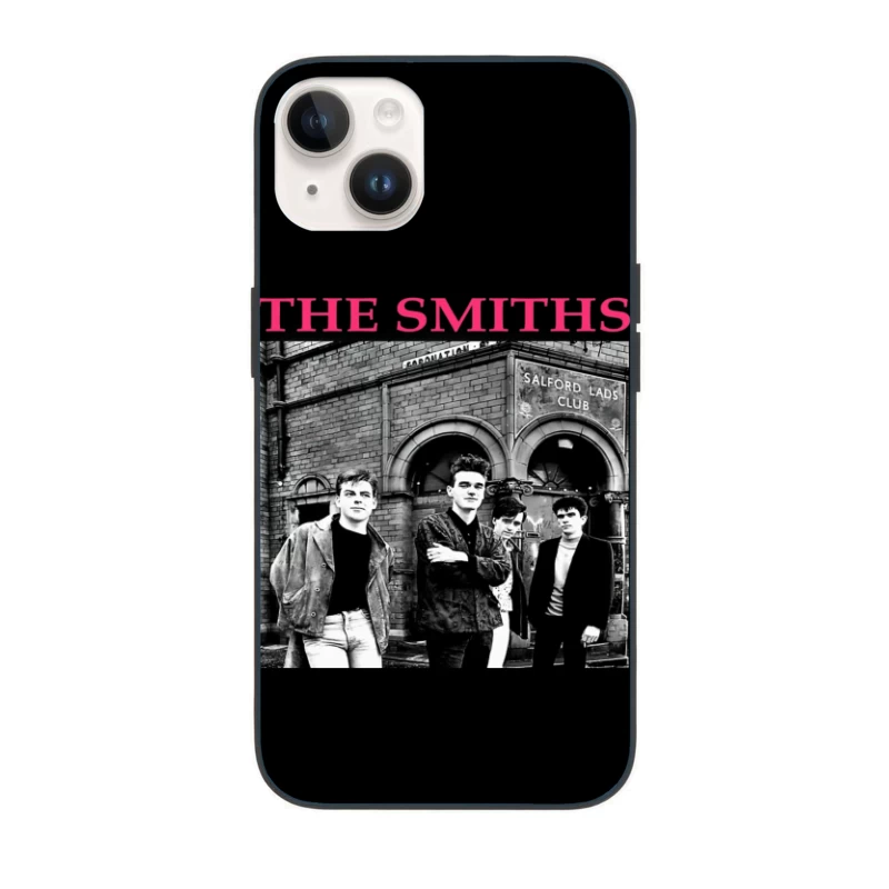 The Smiths Band Outside Historic Salford Lads Club - Iconic Black and White Photograph iPhone Case