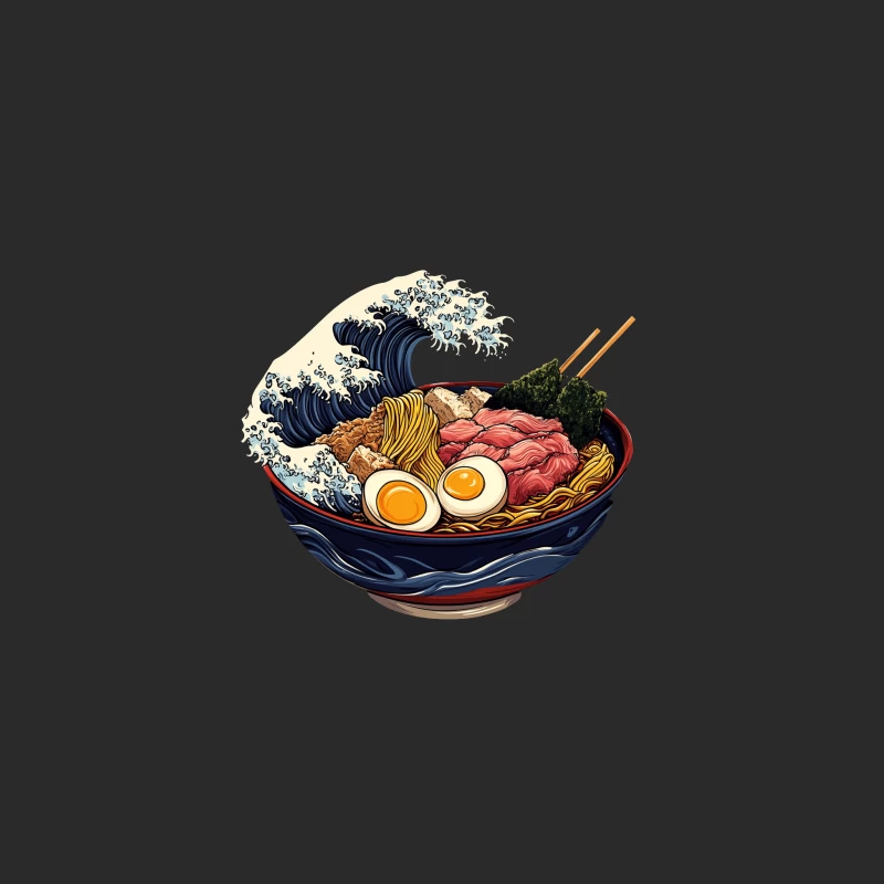 Surreal Ramen Bowl with Great Wave Food Art Baseball Cap