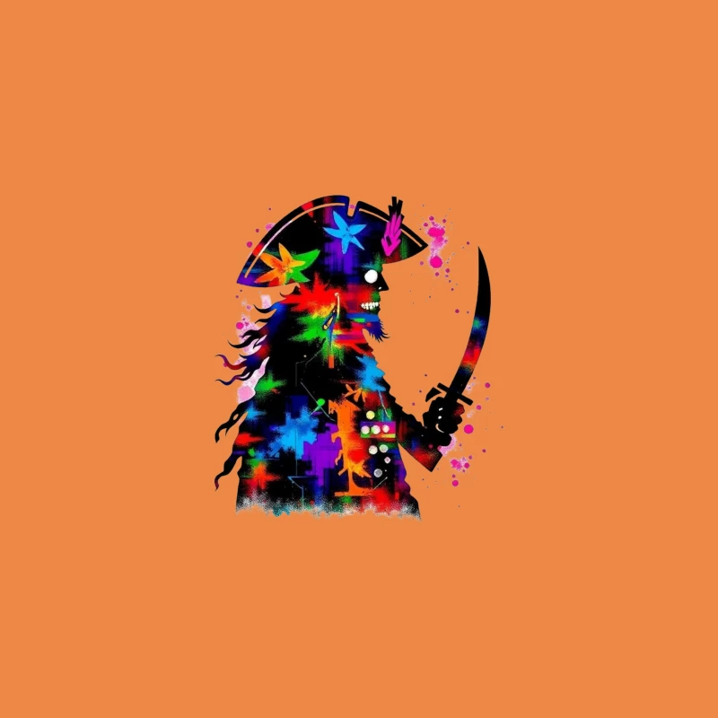 Colorful Pirate Silhouette with Sword Desk Mat