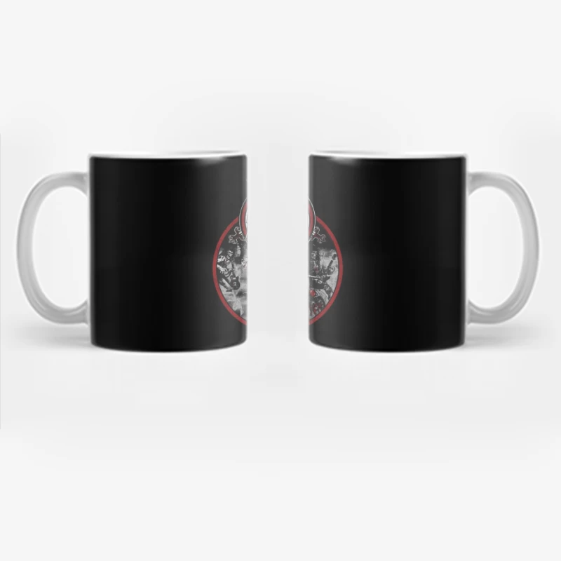 Slayer Heavy Metal Band Logo with Dark Horror-Themed Artwork Coffee Mug