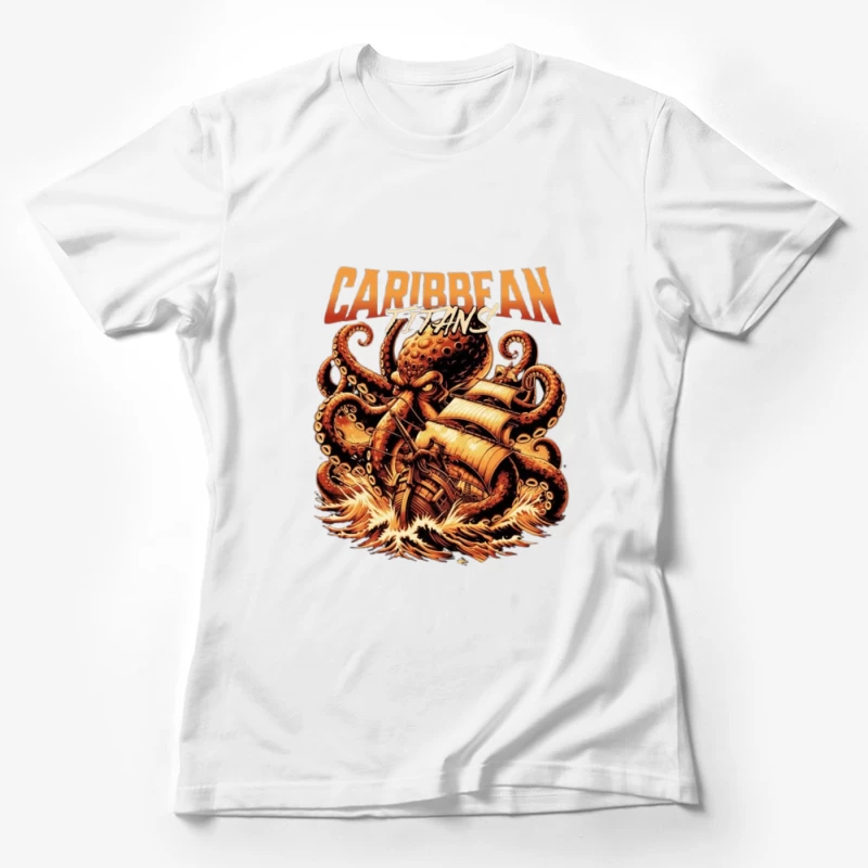 Giant Caribbean Octopus Attacking Sailing Ship Illustration Female T-Shirt