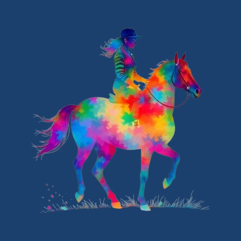 Colorful Horse Rider Male Pullover Hoodie