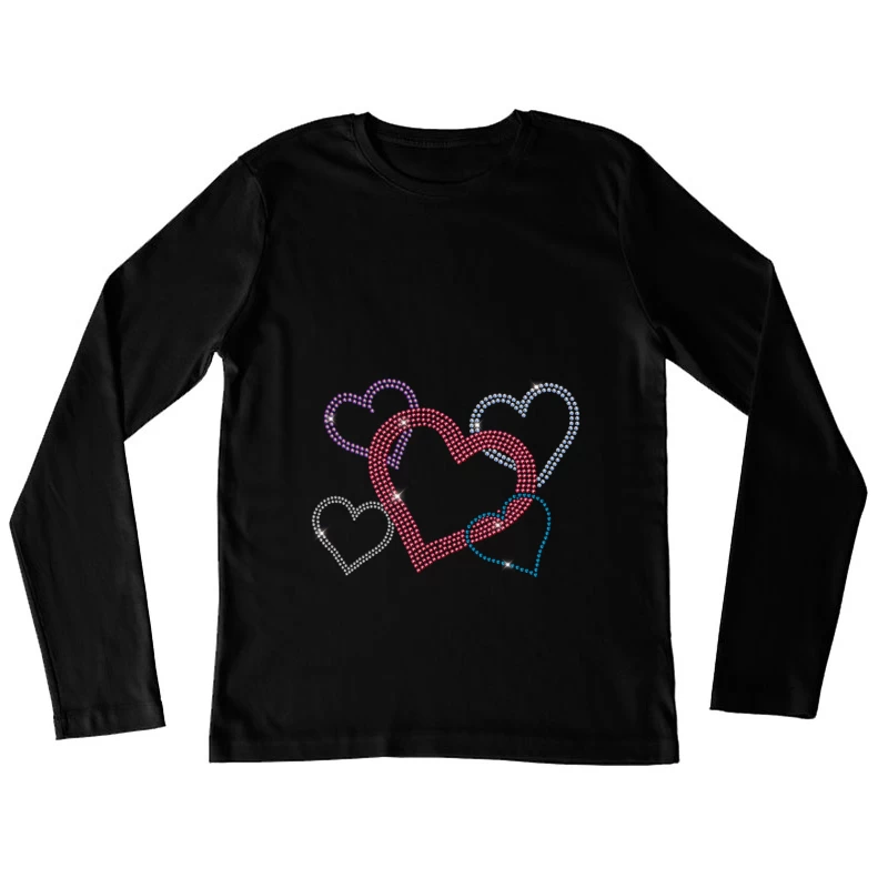 Bunte Herzdesign mit Strasssteinen Damen Langarm T-Shirt