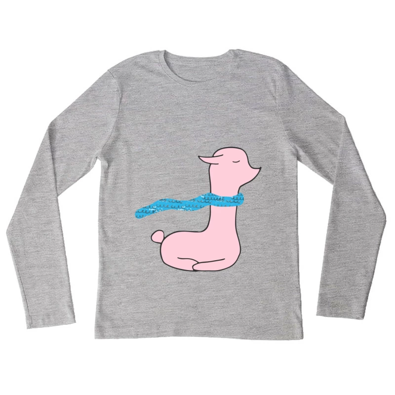 Lama mignon avec écharpe Femme Manches Longues T-Shirt