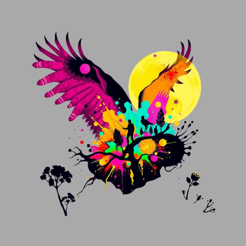 Vibrant Abstract Eagle Silhouette Under Moonlight Male Pullover Hoodie