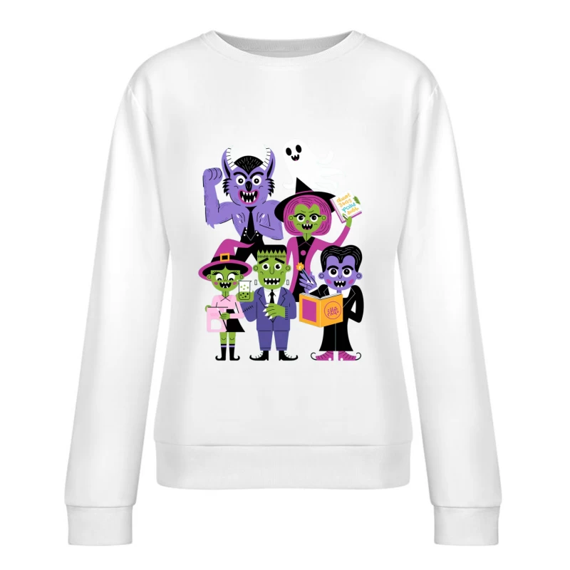 Cute Vintage-Style Halloween Monster Characters Female Pullover Sweatshirt