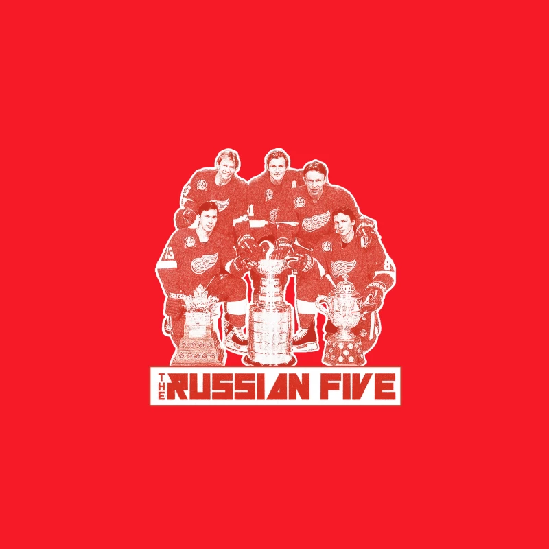 The Russian Five: Legendary Detroit Red Wings Hockey Unit with Championship Trophies Bucket Hat