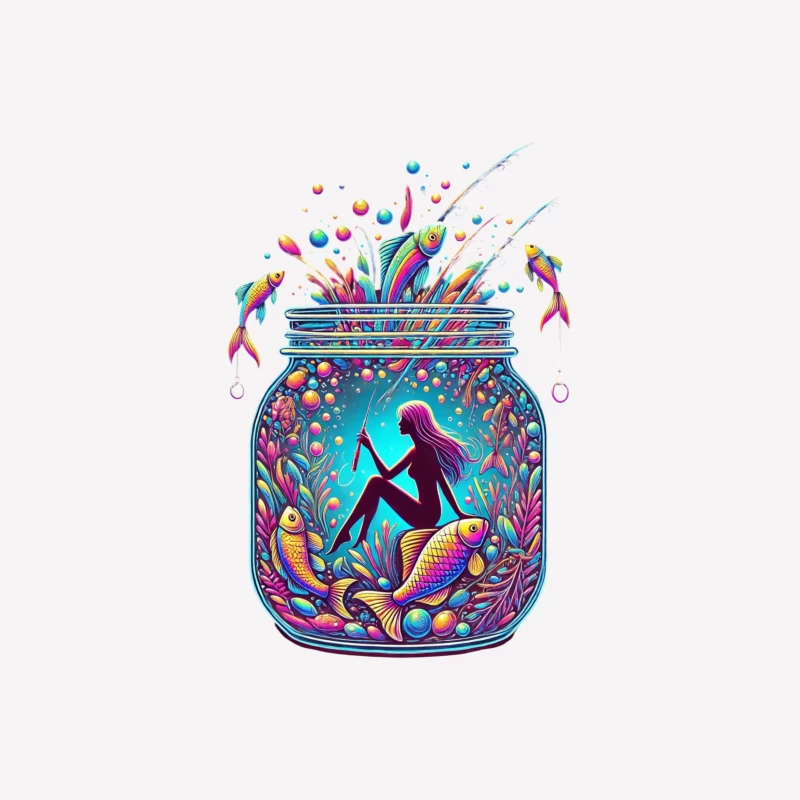 Magical Mermaid in Enchanted Mason Jar with Rainbow Fish Female T-Shirt