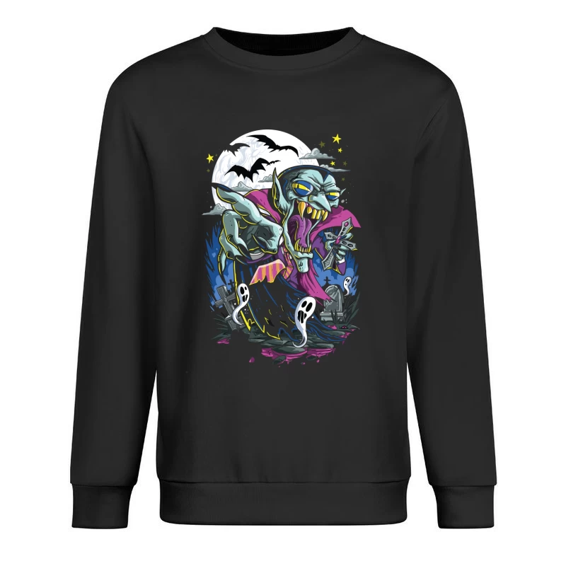 Spooky Halloween Vampire Graphic Male Pullover Sweatshirt