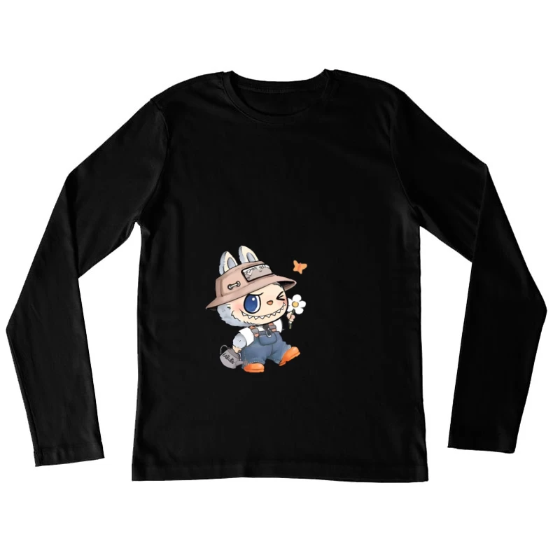 Adorable mascotte de dessin animé avec fleur Femme Manches Longues T-Shirt