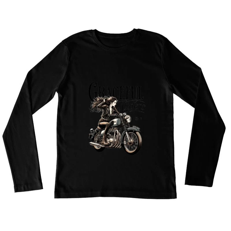 Graceful Riders: Vintage Motorcycle Art with Female Motorcyclist Female Long Sleeve T-Shirt