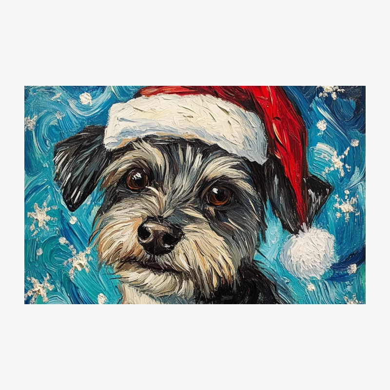 Christmas Pet Portrait of Schnauzer in Santa Hat with Starry Background Travel Mug