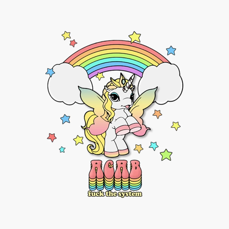 Cute Cartoon Unicorn with Rainbow and Anti-Establishment Message Cotton Tote Bag