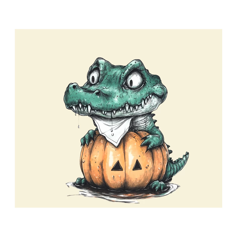 Cute Cartoon Alligator in Halloween Pumpkin Tapestry