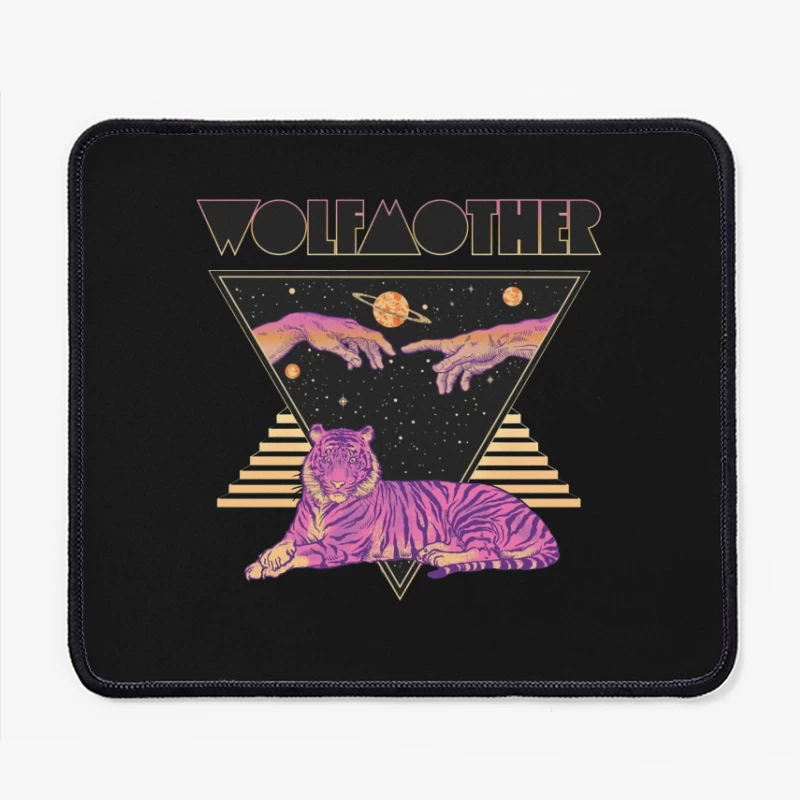 Cosmic Tiger with Mystical Hands in Retro Synthwave Style Mouse Pad