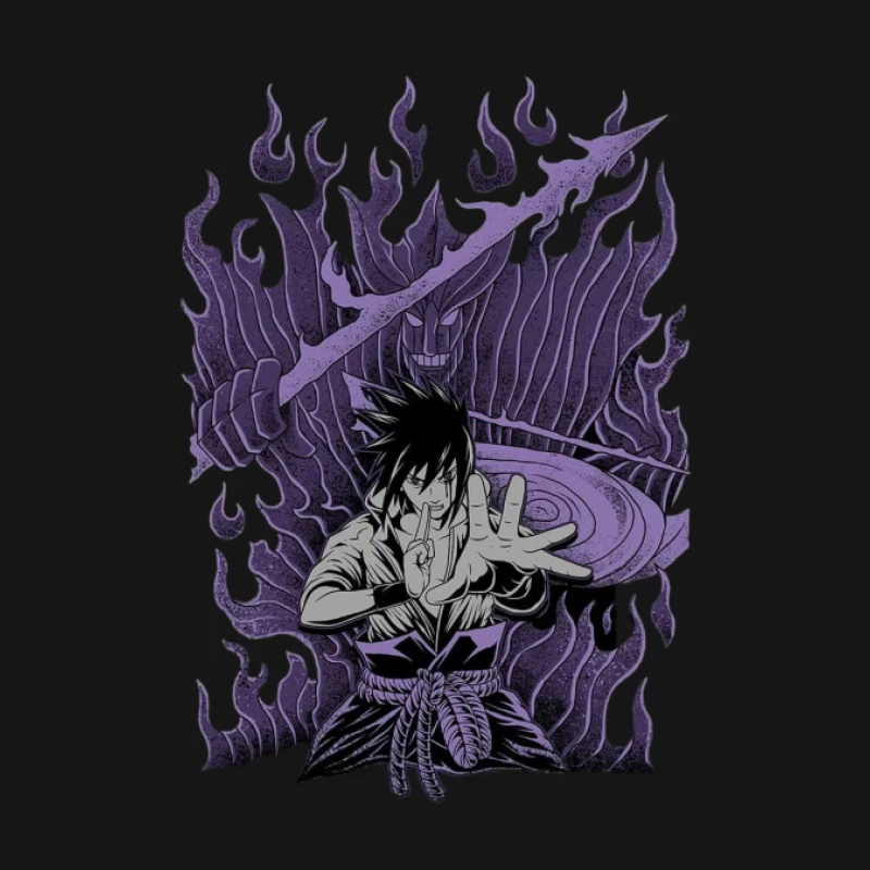 Ninja mit Susanoo und lila Flammen Herren Langarm T-Shirt
