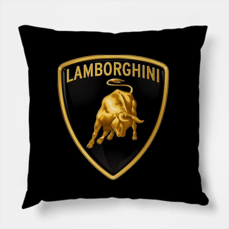 Lamborghini Luxury Automotive Brand Logo with Golden Bull Emblem Throw Pillow