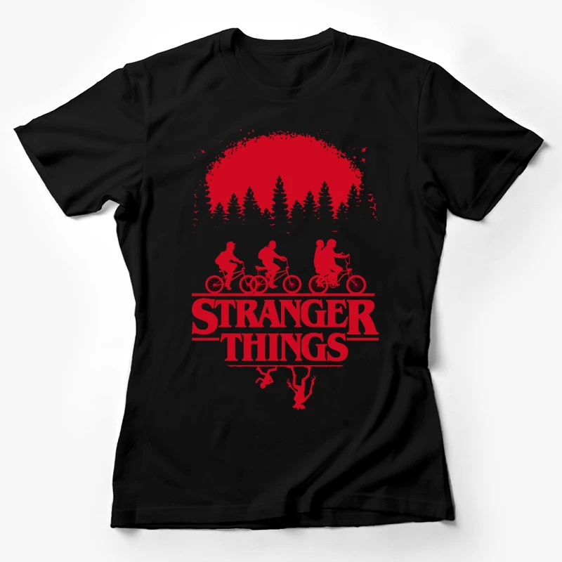 Stranger Things Red Silhouette Poster with Kids on Bikes Female T-Shirt