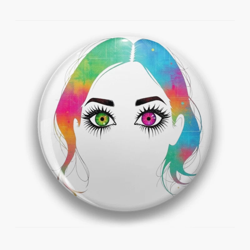 Artistic Rainbow Portrait with Heterochromatic Eyes Pin